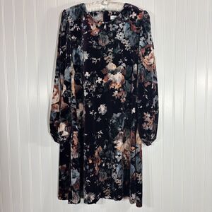 Calvin Klein Womens Velvet Puff Sleeve Floral Dress Size 14 Wedding Whimsigoth